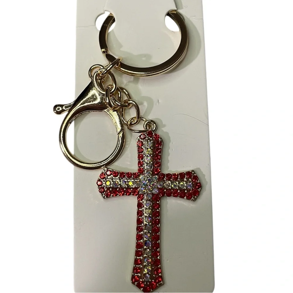 Gold Rhinestone Bag Charms -Set of 3 American Flag, Cross, Rhinestone Poodle NEW